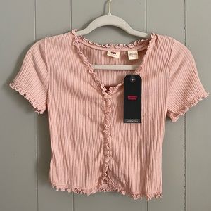 levi button down crop top